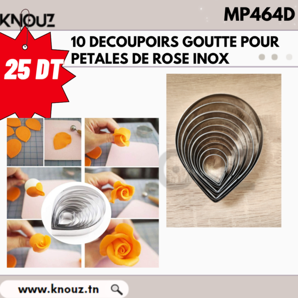 10 DÉCOUPOIRES GOUTTE POUR PÉTALES DE ROSE INOX